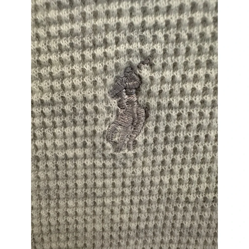 Polo Ralph Lauren Y2K Mens L Thermal Long Sleeve Waffle Knit Oatmeal Grey Pony
